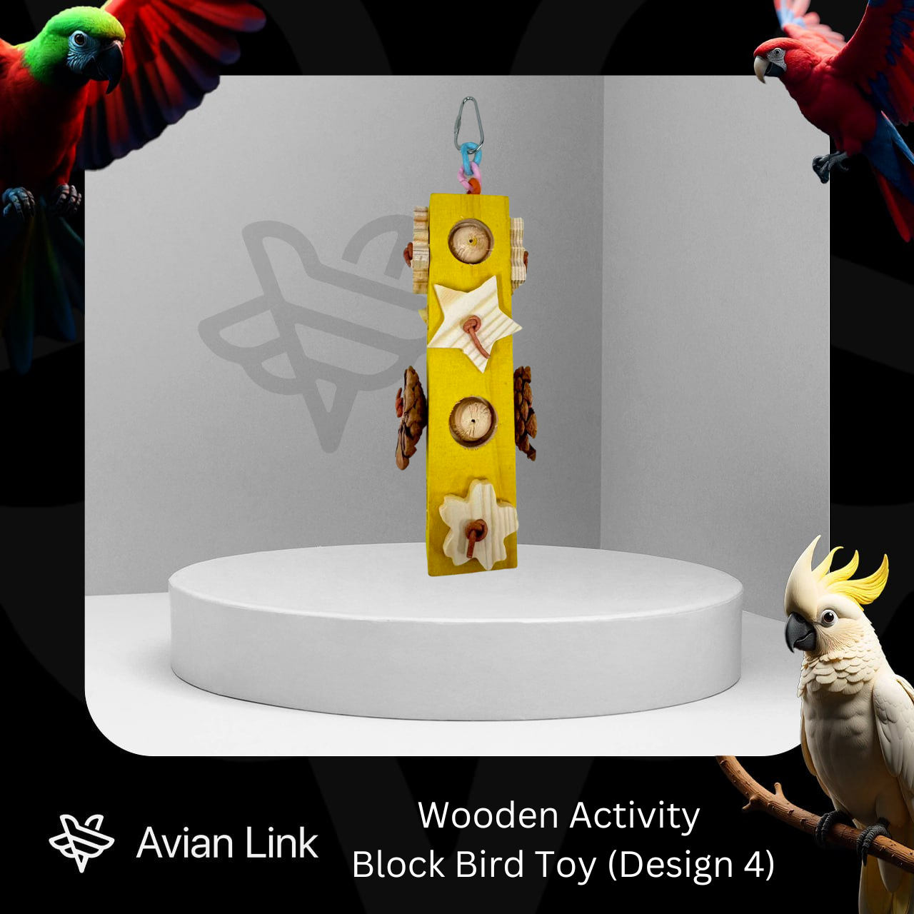 Wooden Square Rod Block Bird Toy (Yellow) #3-10