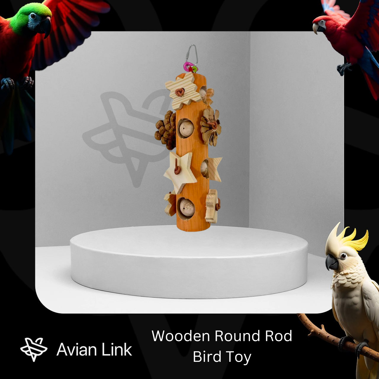 Wooden Round Rod Block Bird Toy (Orange) #3-15