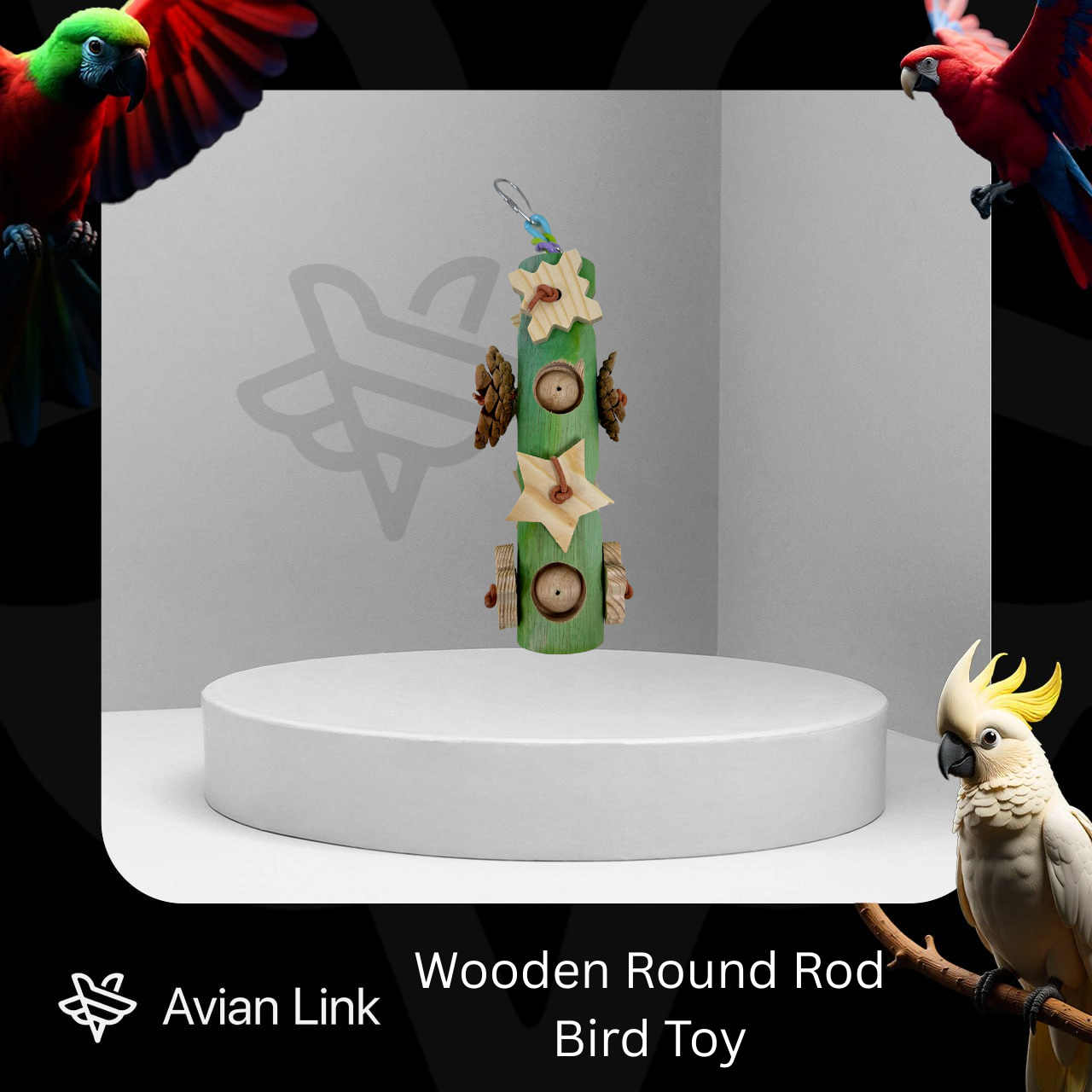 Wooden Round Rod Block Bird Toy (Green) #3-12